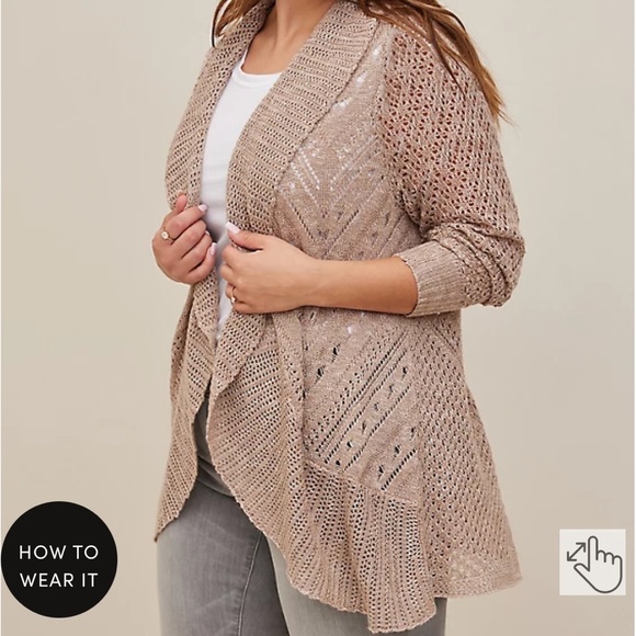 Pointelle Cardigan Curved Hem Sweater - Picture 3 of 3